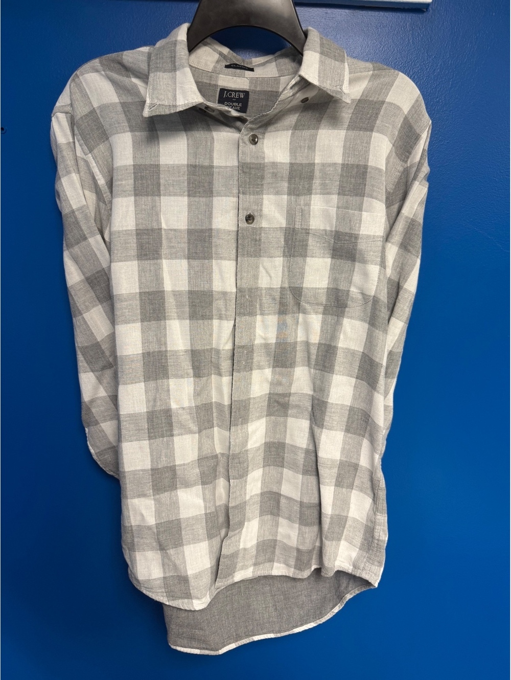 J.Crew Double Weave Buffalo Check Shirt Mens Classic Fit Medium Grey Off White